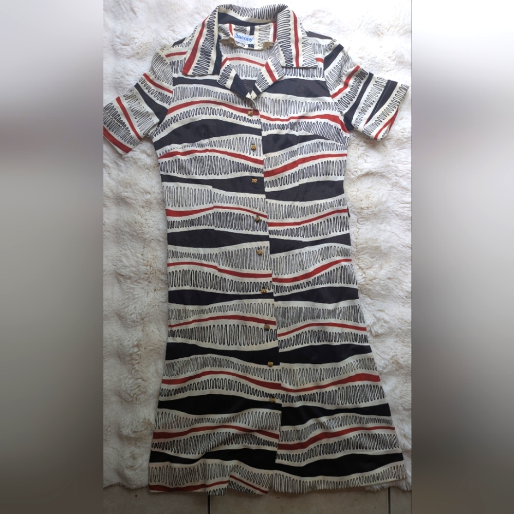 1970s Atomic Striped Midi Dress